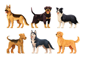 Set of different dog breeds vector illustration