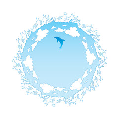 素材_フレーム_イルカをモチーフにした飾り枠。シンプルで高級感のある夏のイメージ。字無