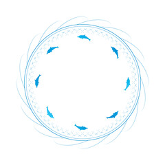 素材_フレーム_イルカをモチーフにした飾り枠。シンプルで高級感のある夏のイメージ。字無