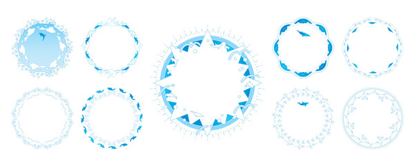 素材_フレームのセット_イルカをモチーフにした飾り枠。シンプルで高級感のある夏のイメージ。字無