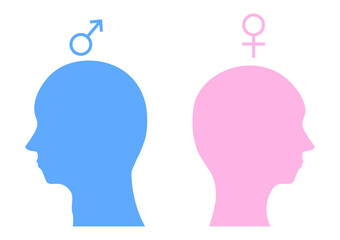 男性と女性のシルエットとマーク