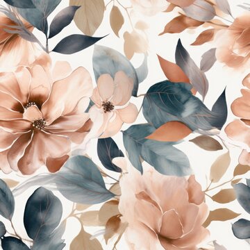 The floral seamless pattern illustration traditional watercolor and rose gold details. Generative AI © Mustafa