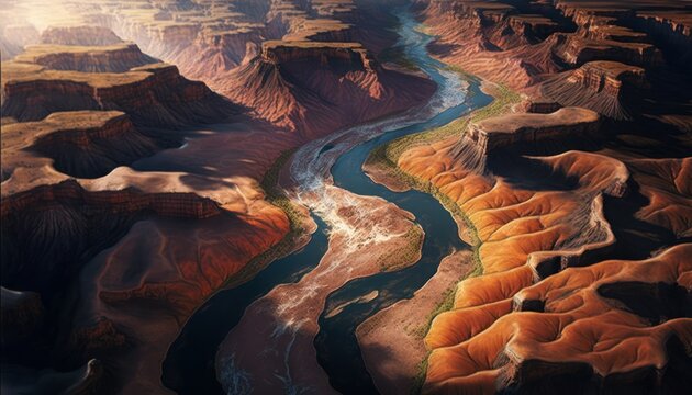 Fantasy meets serenity in this beautiful aerial Canyon Afternoon view featuring the tranquil hours, perfect as a background wallpaper for your devices Generative AI