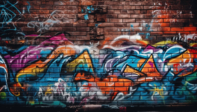 Graffiti Mural On Old Brick Wall Backdrop Generated By AI