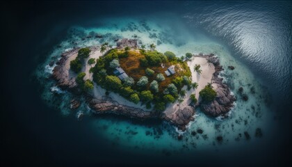 A breathtaking aerial view of the Island Afternoon captured during the serene hours, with a touch of fantasy, making it the perfect background wallpaper for your devices Generative AI
