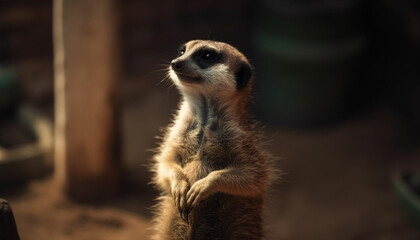 Fototapeta premium Small meerkat standing alert, watching wildlife in Africa generated by AI
