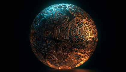 Futuristic abstract computer graphic backdrop with glowing shapes generated by AI