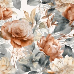 The floral seamless pattern illustration traditional watercolor and rose gold details. Generative AI