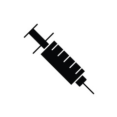 Syringe Injection silhouette icon, Plastic medical syringe needle vector sign. Symbol, logo illustration. 