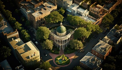 A breathtaking aerial view of the Savannah Afternoon captured during the serene hours, with a touch of fantasy, making it the perfect background wallpaper for your devices Generative AI
