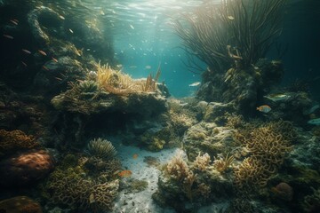 Fototapeta na wymiar A section of the underwater tropical sea created using technology. Generative AI