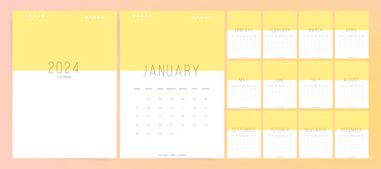 Calendar 2023. Week starts Sunday. Minimal Modern Design Vector Template.
