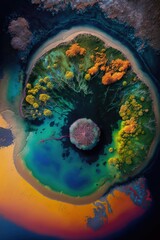 Obraz na płótnie Canvas (2:3) Majestic colorful colorful, otherworldly planet with unique florand faunTwilight : A Stunning Aerial View with a Touch of Fantasy. Breathtaking Serenity Captured Generative AI
