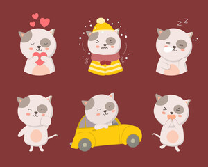 Cat Animal characters of various professions and emotions such as cat, love, chill, shiver, sleep, thumb up, ride, car, surprise