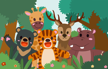 Banner the Jungle Animals in the forest