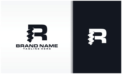 Letter R Drill Bit Logo Design Vector