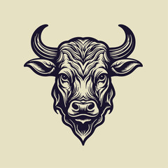 Bull Head. Vintage woodcut engraving style vector illustration.