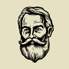 Man with mustache and beard. Hand drawn vintage engraving style woodcut vector illustration.	