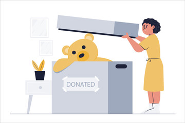 A cleaning worker collects a large teddy bear and sends it to the nursery for donations.