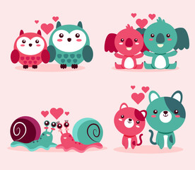 Bundle set of animal in love vector