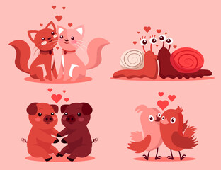 Bundle set of animal in love vector