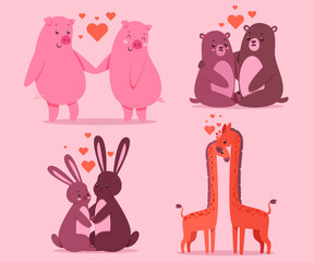 Bundle set of animal in love vector