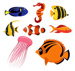 Fototapeta premium Set of sea creatures on white background vector