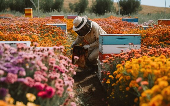 Beekeeper in a bee farm