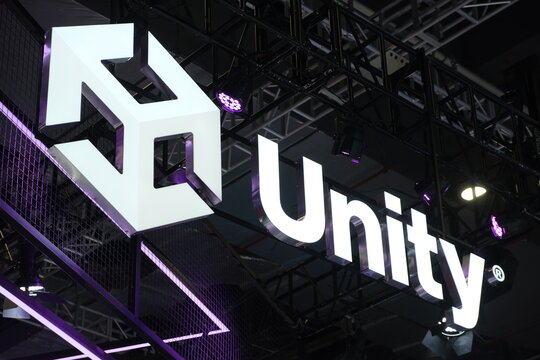 Shanghai,China-April 22nd 2023:  close up Unity Software brand logo. Video game software development company