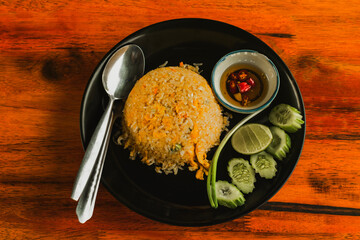 food fried rice fresh vegetables wooden table background