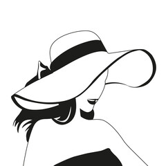 silhouette of a beautyful girl wearing big hat. sexy lady with black hat vector illustration EPS10