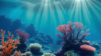 Fototapeta na wymiar A Captivating Image Of A Coral Reef With Sunbeams