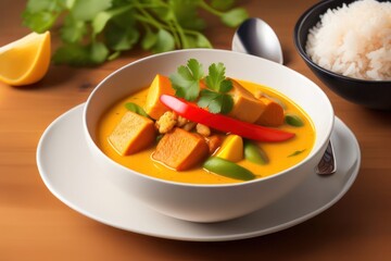 Yellow Thai Curryin a White Bowl