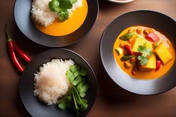 Three Plates of Thai Yellow Curry