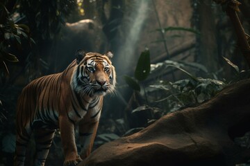 Fototapeta na wymiar A charming tiger with nature backdrop. Generative AI