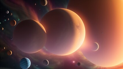 Fototapeta premium A Beautiful View Of Planets In A Star Field With A Bright Orange Light AI Generative