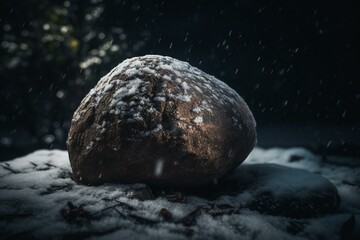 snowy stone on dark background. Generative AI