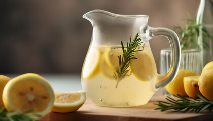 Fresh lemonade on rustic table with organic ingredients generated by AI - obrazy, fototapety, plakaty