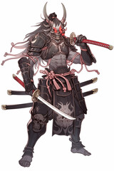 Obraz premium 侍の男性キャラクターの全身イラスト(AI generated image)