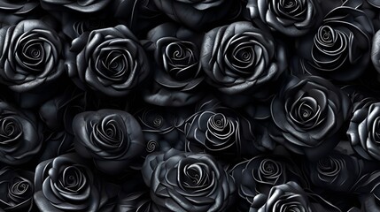 Seamless tile repeat pattern of black roses exquisite hyper realistic