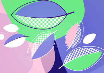 Abstract background with leaves and geometric shapes. Eco banner in flat style. Modern design for paper, cover, fabric, interior decor and other users. Vector