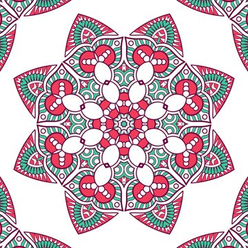Abstract Pattern Mandala Flowers Plant Art Colorful Red Green 195