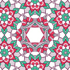 Abstract Pattern Mandala Flowers Plant Art Colorful Red Green 161