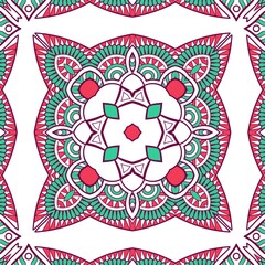 Abstract Pattern Mandala Flowers Plant Art Colorful Red Green 159