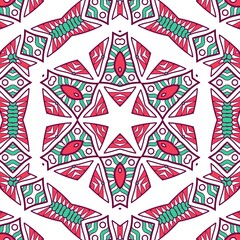 Abstract Pattern Mandala Flowers Plant Art Colorful Red Green 154