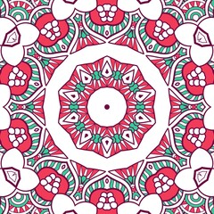 Abstract Pattern Mandala Flowers Plant Art Colorful Red Green 144
