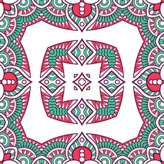 Abstract Pattern Mandala Flowers Plant Art Colorful Red Green 143