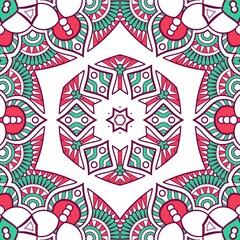 Abstract Pattern Mandala Flowers Plant Art Colorful Red Green 142