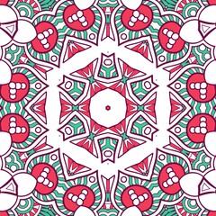 Abstract Pattern Mandala Flowers Plant Art Colorful Red Green 139