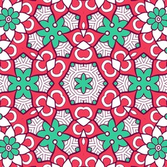 Abstract Pattern Mandala Flowers Plant Art Colorful Red Green 103